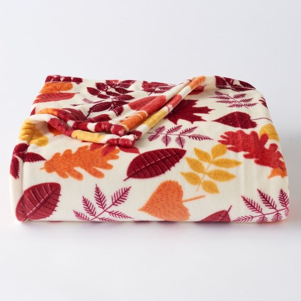 NEW Kohls The Big One® Oversized Supersoft Plush Throw, Fall Leaves 5’ x 6’